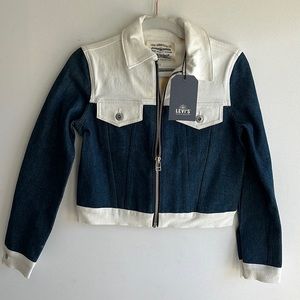 NWT Levi’s cropped Denim Jacket  colorblock Western Slim Trucker white
